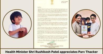 GLCC Kutch Ambassador Parv Thacker honored by Gujarat’s Health Minister Rushikesh Patel
