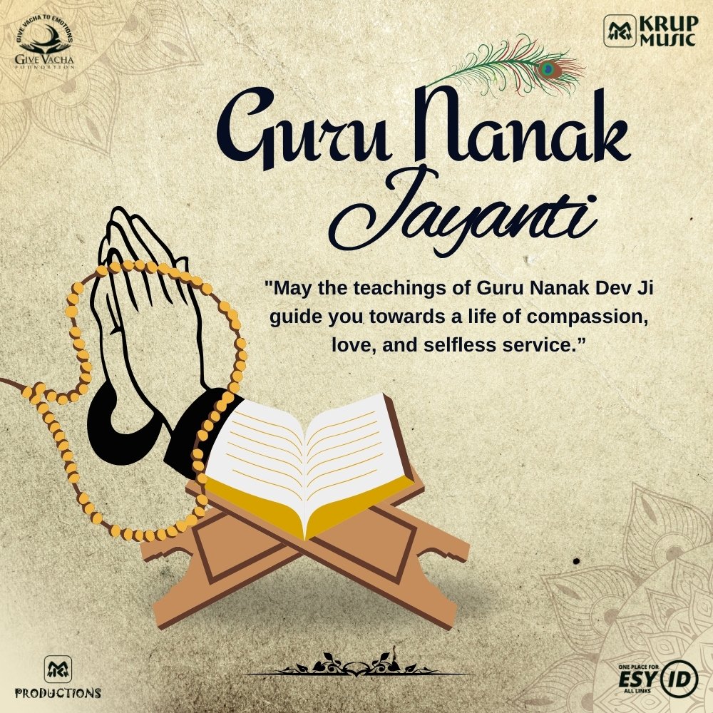 Happy Guru Nanak Jayanti Quotes Status by Krup Music Esy ID Give Vacha Foundation.