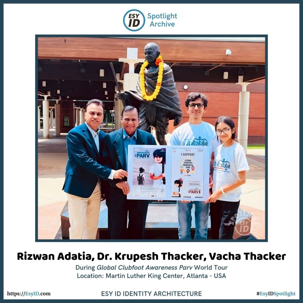 Rizwan Adatia, Dr Krupesh, Vacha Thacker at Martin Luther King Center Atlanta during Global Clubfoot Awareness Parv World Tour Esy ID Spotlight Archive