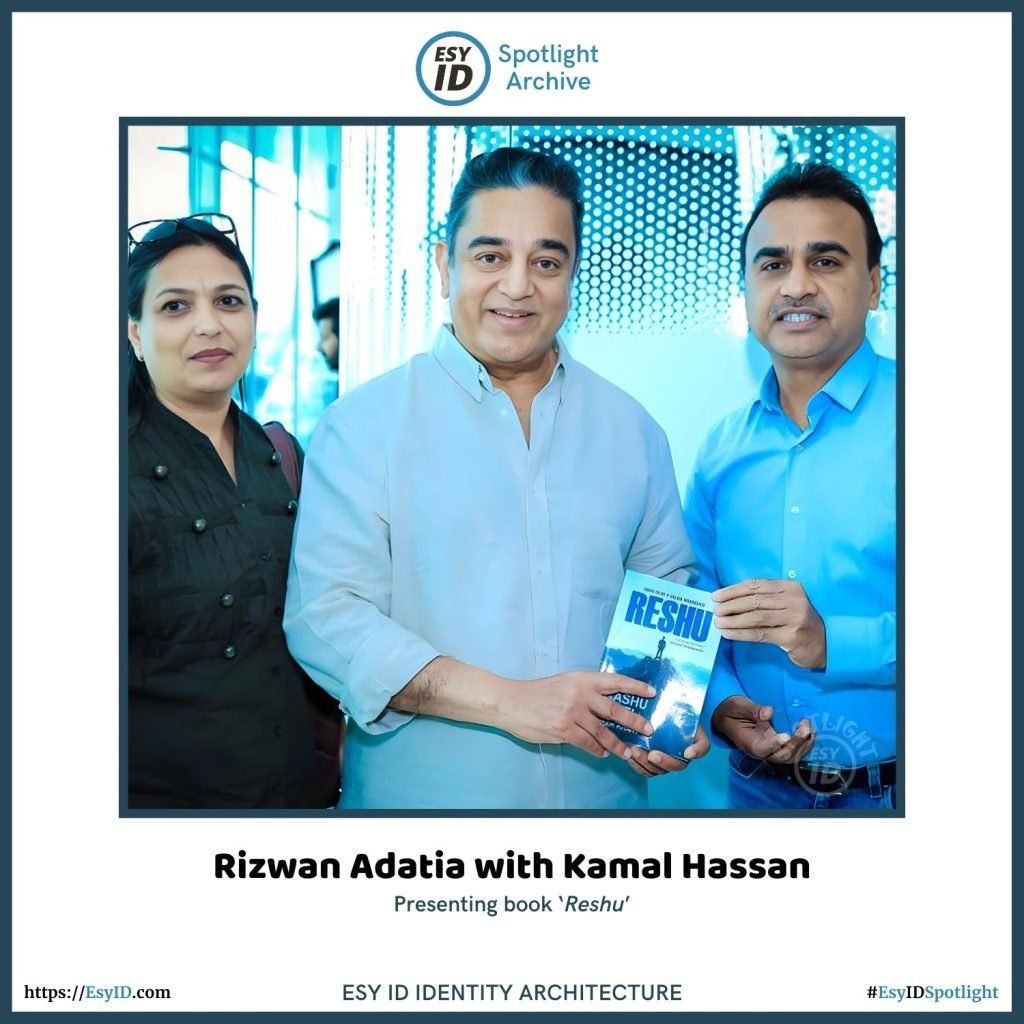 Rizwan Adatia with Kamal Hassan presenting Reshu Book Esy ID Spotlight Archive